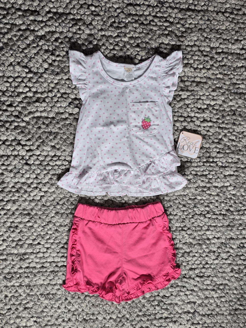 Pink Dot Ruffle Kids Matching Set - White & Hot Pink